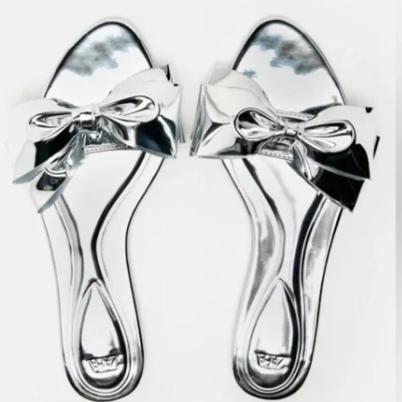 ZARA METALLIC SANDALS WITH BOW - Picture 3 of 5